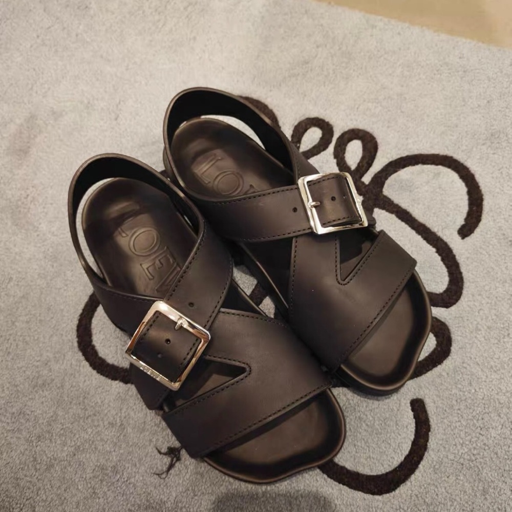 Loewe Black Leather Buckle Sandals